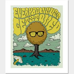 a poster with a tree and sunglasses on it