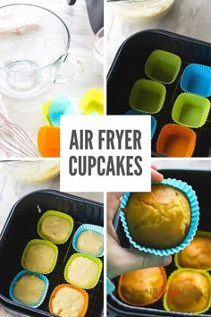 air fryer cupcakes are being made in the oven and then put into muffin tins