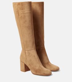 Suede Knee High Boots in Beige - Gianvito Rossi | Mytheresa Luxury Suede Knee-high Heeled Boots, Knee-high Heeled Boots In Calf Leather With Suede Lining, Luxury Knee-high Suede Boots, Elegant Knee-high Boots With Suede Lining And Round Toe, Suede Knee-high Heeled Boots With Leather Sole, Beige Knee High Boots, Light Brown Boots, Suede Knee High Boots, Beige Boots