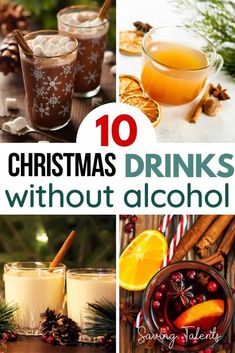 christmas drinks with oranges and pine cones in them, including hot chocolate, ginger ale