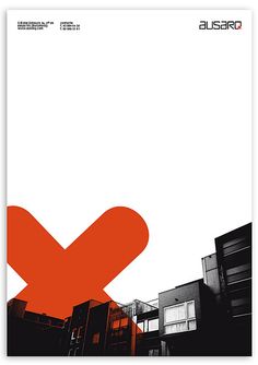 an orange x on the side of a building in front of white background with black and red text