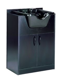 a black cabinet with a sink on it