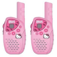 two pink children's walkie talkies with hello kitty decals on them