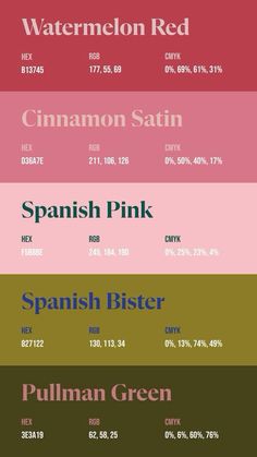 the color chart for different types of paint colors and their names in english or spanish