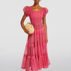 Doen Lace Dress. Has Some Stretch In Back And A Hidden Side Zipper. Color Is Azalea, Spring 2023 Style. Tulle Embroidered With Lace Trim.Dress Is Sheer! Size L But Could Also Fit M Spring 2023 Style, Helena Dress, Organic Cotton Dress, Lace Trim Dress, Trim Dress, Midi Ruffle Dress, Maxi Dress Navy, Cotton Midi Dress, Maxi Dress Cotton