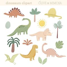 dinosaurs clipart and mimosa digital files for silhouettes, cricut, etc