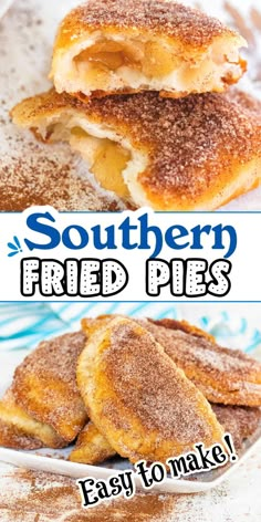 two images of a hand pie with apple and topped with cinnamon sugar with Pinterest overlay. Baked Fried Pies Easy, Apple Fried Pies Easy, How To Make Fried Pies, Fried Fruit Pies Easy, Hand Fried Pies, Southern Fried Apple Pies, Fried Pies With Store Bought Pie Crust