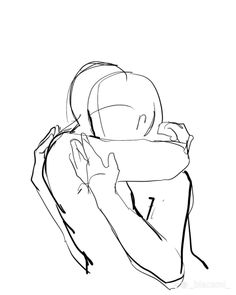 a black and white drawing of a person hugging