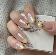 Gel On Acrylic Nails, Gel Nail Art On Natural Nails, Cute Nails For Fall French Tip, Structured Gel Manicure Fall, Cute Yellow Nail Designs, Simple Nails For Work, Gel Round Nails Ideas, Minimal Nail Design Natural, Yellow Cherry Nails