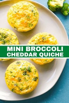 mini broccoli cheddar quiche on a white plate