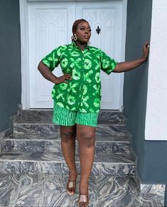 This Nigerian casual shirt and short set is made hand dyed fabric called adire cotton. It's a mix and match combination that can be worn as a set or individually as separates for the perfect capsule wardrobe.  🎈DETAILS  Made from high hand dyed Adire Cotton SHIRT Collard  Button closure Short-Sleeve Regular Fit SHORTS Mid - Thigh Length ( can be made shorter or longer by 3") Zip & Button Closure  2 Side Pockets  🎈Care Instructions  Hand or machine wash and tumble dry in cold water Iron Warm wi Shirt And Shorts Outfit Ankara, Ankara 2 Piece Short, Women Shirt Outfit, Casual Cotton Sets, Short Style, Matching Set Outfit Two Pieces, 2 Piece Short Set Outfit, Ankara 2 Piece, Adire Shorts And Top, Cotton Short Set With Built-in Shorts