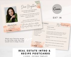 the real estate info and recipe postcards