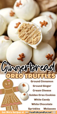 an advertisement for gingerbread oreo truffles with white eggs and ginger cookies