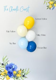 a bunch of balloons with the names of them in english and spanish on a white background