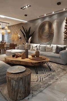 a living room filled with lots of furniture and decor