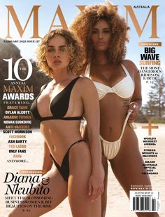 two women in bikinis on the cover of a magazine