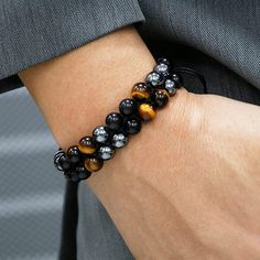 Bracelet Length: 6.5in To 8 In, Adjustable Casual Black Beaded Bracelets With Natural Stones, Casual Black Bracelets With Natural Stones, Masculine Jewelry, Women Healing, Dangle Bracelet, Locket Bracelet, Tiger Eye Jewelry, Wide Cuff Bracelets, Tiger Eye Bracelet