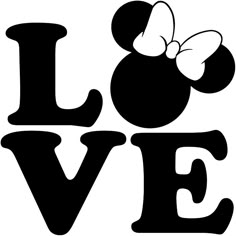 the word love with a minnie mouse head