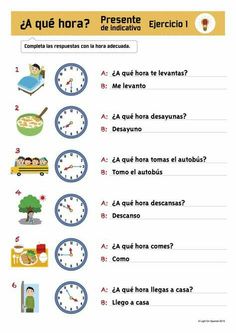 a spanish worksheet with an image of clocks and other things to do on it