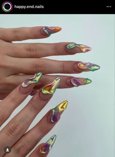 Gradient Chrome Nails, Nail Art Printer, Nail Design Glitter, 3d Nail Art Designs, Unicorn Nails, Retro Nails, Grunge Nails