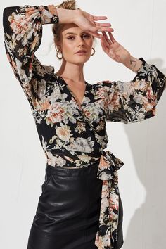 Pleated Sleeves, Floral Chiffon