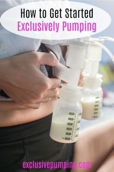 a person is holding an empty pump in their hand and the words how to get started exclusively pumping are above them