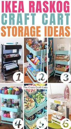 the instructions for making an ikea raskog craft cart storage idea are shown