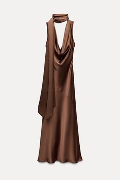 SATIN EFFECT DRESS WITH BOW - Caramel | ZARA United States Zara Satin Dress, Trench Coat Dress, Open Back Dress, Trench Jacket, Zara Dress, Shirt Blouses Tops, Open Back Dresses, Lilac Dress, Back Dress