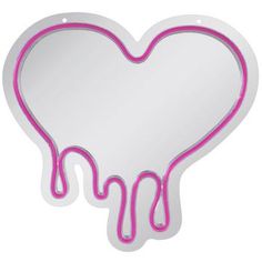 a heart shaped mirror with pink neon paint dripping down it's side and the reflection is in the shape of a heart