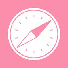 a pink and white clock with an arrow pointing to the left on a pink background