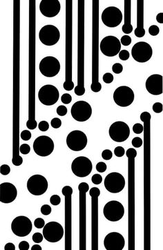 an abstract black and white pattern with circles, lines and dots on the bottom half of it