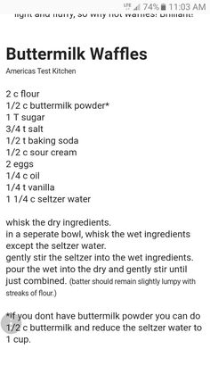 the ingredients for buttermik waffles are shown in this screenshote