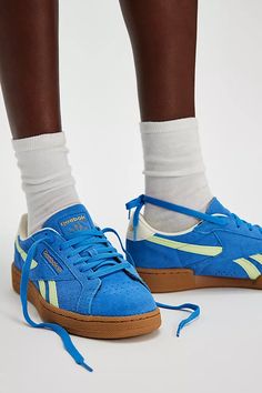 Reebok Club C Grounds Sneakers | Free People Old Skool Platform, Suede Moto Jacket, Reebok Sneakers, Reebok Club C, Club C, Blue Fits, Leather Accents, Blue Sneakers, Trendy Sneakers