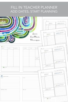 the full teacher planner with colorful circles on it and text that reads fill in teacher planner add