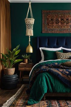 Discover 15 romantic dark boho bedroom inspirations that evoke warmth and intimacy! With deep hues, soft lighting, and unique decor elements, these designs will help you create a dreamy sanctuary perfect for relaxation and romance. Let your bohemian spirit shine! #DarkBoho #RomanticDecor #BedroomInspo #HomeStyling #BohemianChic Teen Bedroom Ideas For Small Rooms, Boho Teen Bedroom, Emerald Green Bedrooms, Dark Boho Bedroom, Bedroom Ideas For Small Rooms Cozy, Lush Plants, Teal Bedroom, Boho Bedroom Ideas, Teal And Orange