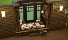 a small bedroom with a bed and windows