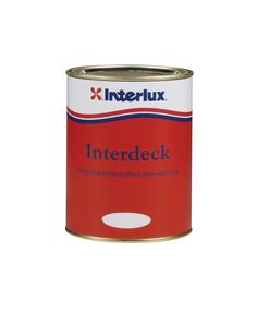 a red paint can with the word interdeck on it's bottom corner