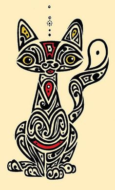 a drawing of a cat with intricate designs on it