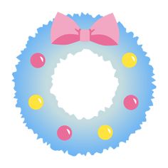 a blue wreath with a pink bow and gummy balls on the front is shown