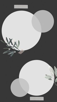 two white circles with leaves on them against a black background