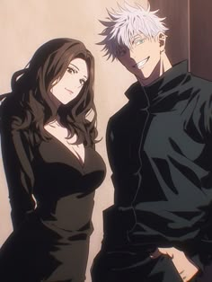 two anime characters standing next to each other