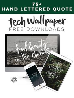 a computer, tablet and phone with text that reads tech wallpaper free downloads