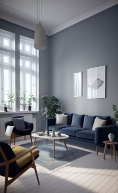 a living room filled with furniture and windows