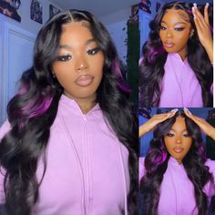 Product Details Brand Name Geeta Hair Hair Texture Body Wave Wig Wig Color Highlight Dark Purple Wigs Human Hair Tape Brazilian Hair Hair Length 14-30Inch Lace Size 13x4 Lace Front Wig/4x4 lace closure Material Grade Brazilian Virgin Hair Density 150% 180% 250% Density Wig Size Average 21.5-22.5 Inch Head Circumference Straps Adjustable Lasting For 1 More Year Can Be Dyed And Bleached Yes Hair Advantage No Shedding,Tangle Free, Soft,Bouncy Shipping Shipped within 24-48 hours，5-7 Bussiness days a Purple Wigs On Dark Skin, Purple Wig On Dark Skin, Purple Skunk Stripe Wig, Highlight Dark, Dark Purple Frontal Wig, Dark Purple Highlights, Wigs Purple And Black, Skunk Stripe Hair, Purple Wigs