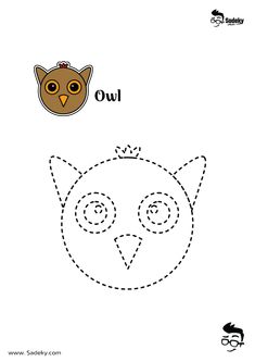 an owl face with the word owl in it's mouth and dotted lines to make it