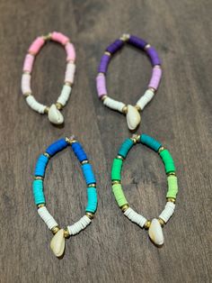 Custom handmade bracelets made by Samantha.  Price is $5.00 per bracelet. Clay Bracelets Diy, Bracelet Heishi, Clay Bracelets, Keychain Ideas, Clay Bead Bracelet, Bracelet Inspo, Friendship Bracelets With Beads, Beads Ideas, Clay Bracelet