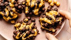 a plate with chocolate covered cookies on it