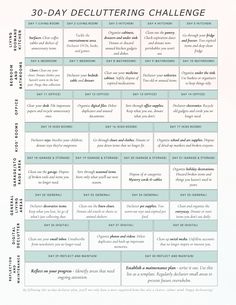 the 30 - day decluttering challenge is shown in this graphic diagram, which shows