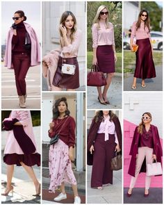 Burgundy Pink Outfit, Pink Burgundy Outfit, Colourful Corporate Fashion, Burgundy Work Outfit, Navy And Burgundy Outfit, Outfits 2024 Winter, Red And Burgundy Outfit, Burgundy Outfit Ideas Color Combos, Simple Winter Outfits Casual