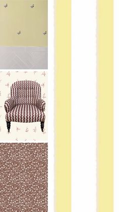 a collage of photos with different furniture and wallpapers, including a chair